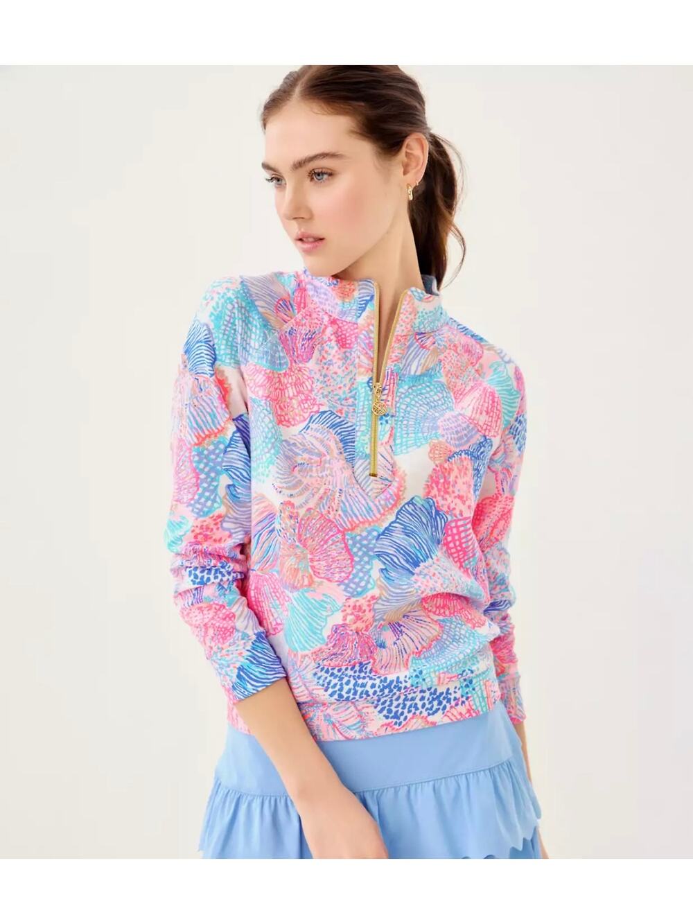 Lilly Pulitzer Ashlee Pullover Sweater Size XXL Vibrant Pink Blue Seashell